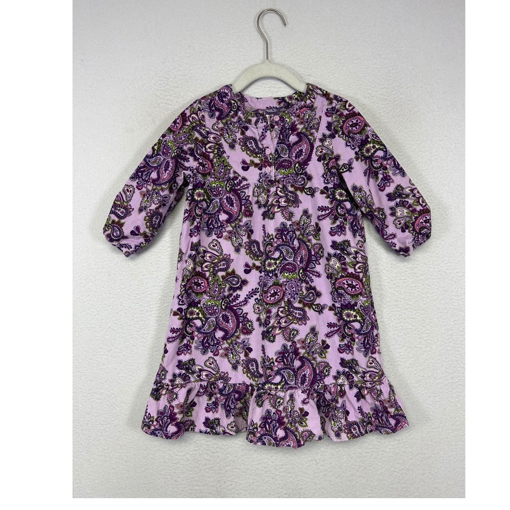 Boho Cottagecore Old Navy Kids 4T Purple Paisley Corduroy Ruffle Long Slv Dress